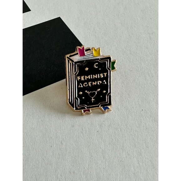 FEMINIST AGENDA Book Enamel Lapel Pin NEW - Picture 1 of 3